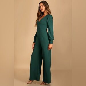 XS Celebrating Romance Emerald Green Long Sleeve Wide-Leg Jumpsuit - Lulus